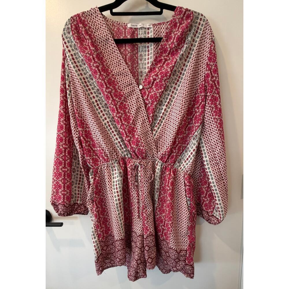 Fraiche by J Pink Patterned Long Sleeve Romper Womens Large - Picture 2 of 5